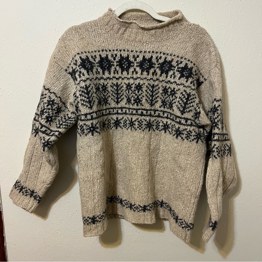 Vintage Structure XL Nordic Wool Cream and Navy Knit Sweater